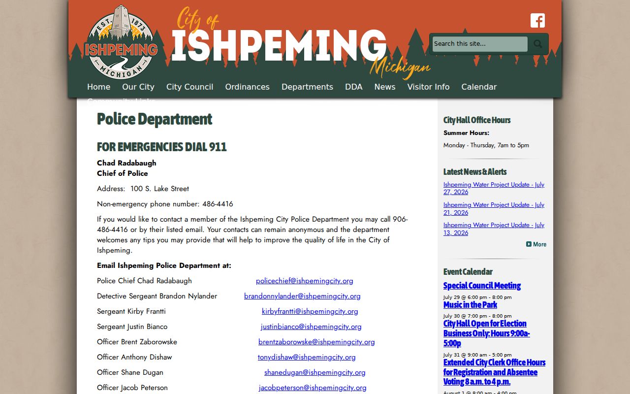 Ishpeming criminal history police department records page