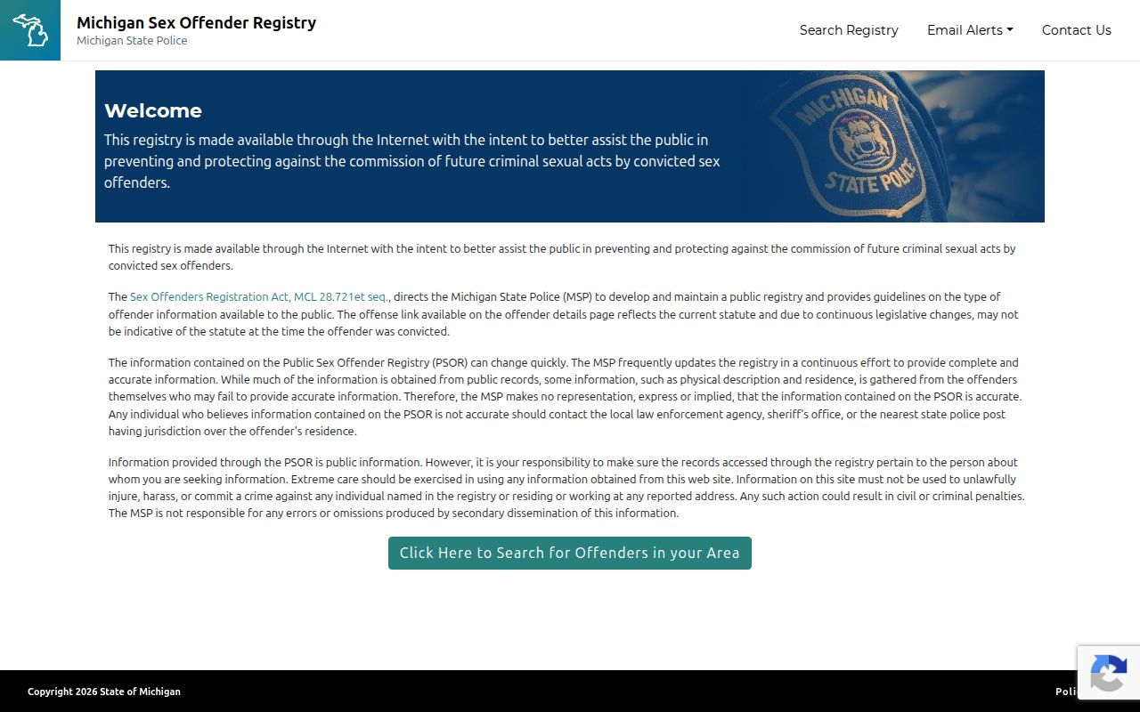Marquette County sex offender check fields in the Michigan PSOR search