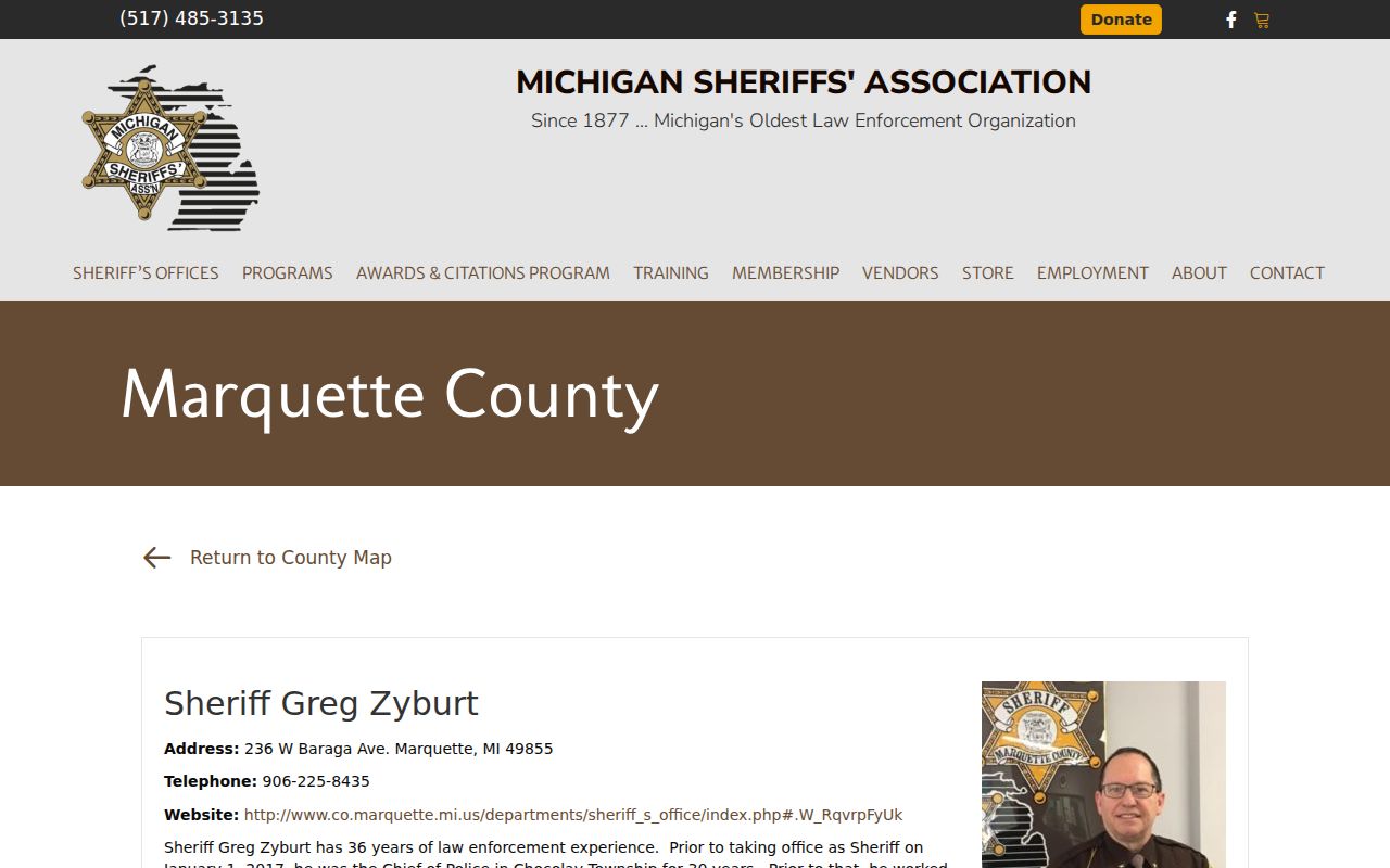 Marquette County criminal records sheriff contact profile