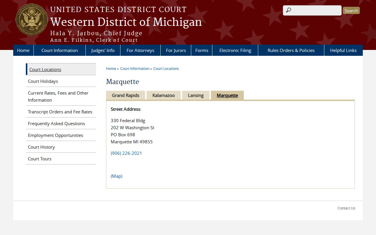 Marquette County criminal history federal courthouse source