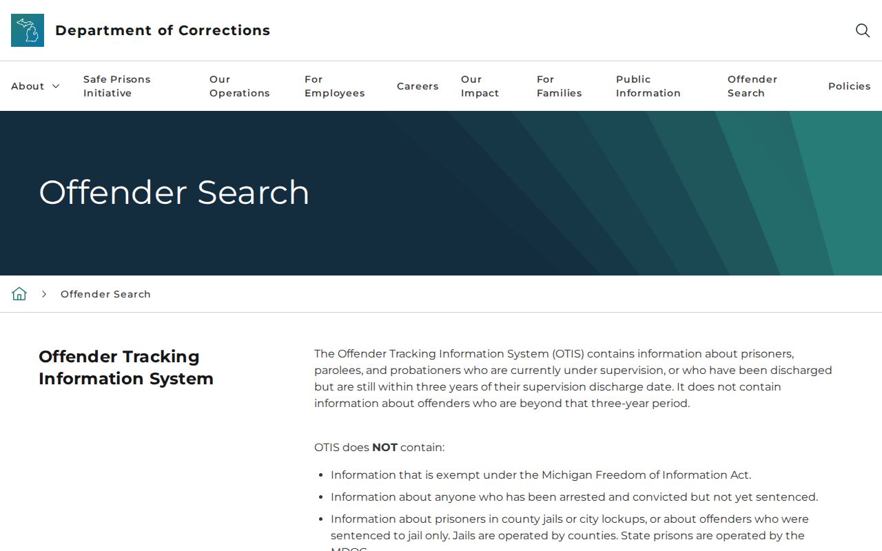 Marquette County criminal record search through MDOC OTIS